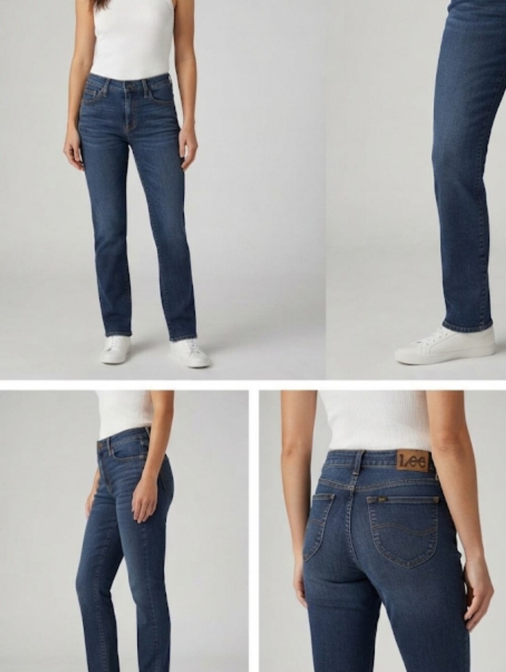 Lee Regular Fit Straight Leg Midrise Dark Wash Whiskering Blue Jeans Size 4 M